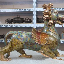 Xd 001436 2" Luckly Удивительный Китай Животных Бронзовый перегородчатые 9 глава лев Кирин Зверь статуя