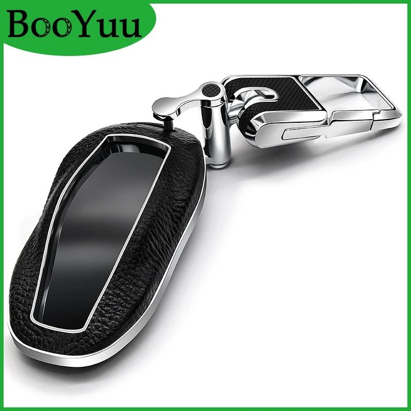 

BooYuu Top Layer Leather+ABS Remote key Car key Case CAR key Cover shell For Tesla X Model X key Chain Accessories