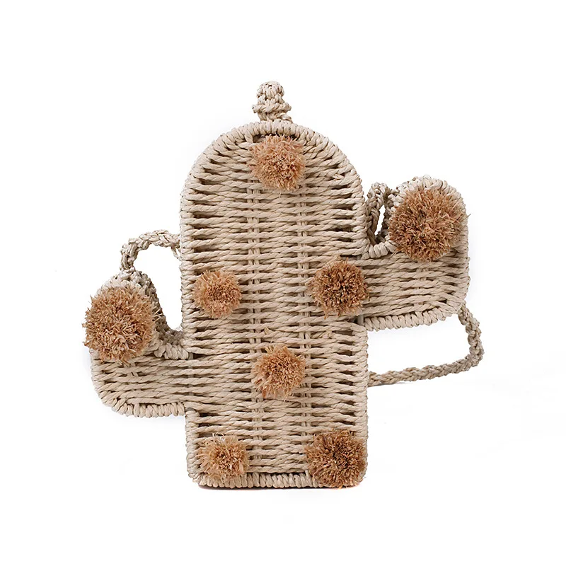 

Lady Bag Weaving Cactus Personality Hair Ball Straw Handbag 2019 New Shoulder Slung Small Square Bag Versatile Personality
