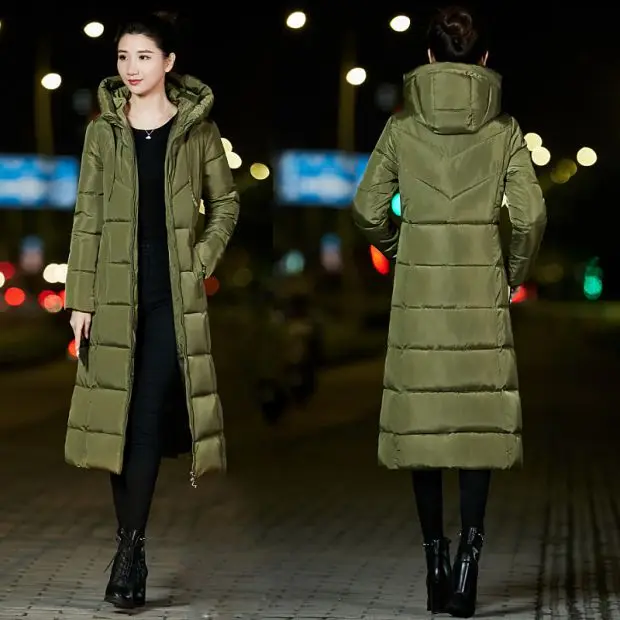 Супер теплое плотное Женское зимнее пальто размера плюс 6 XL, новинка, пуховик с капюшоном, хлопковая длинная однотонная куртка, зимняя женская верхняя одежда, парка