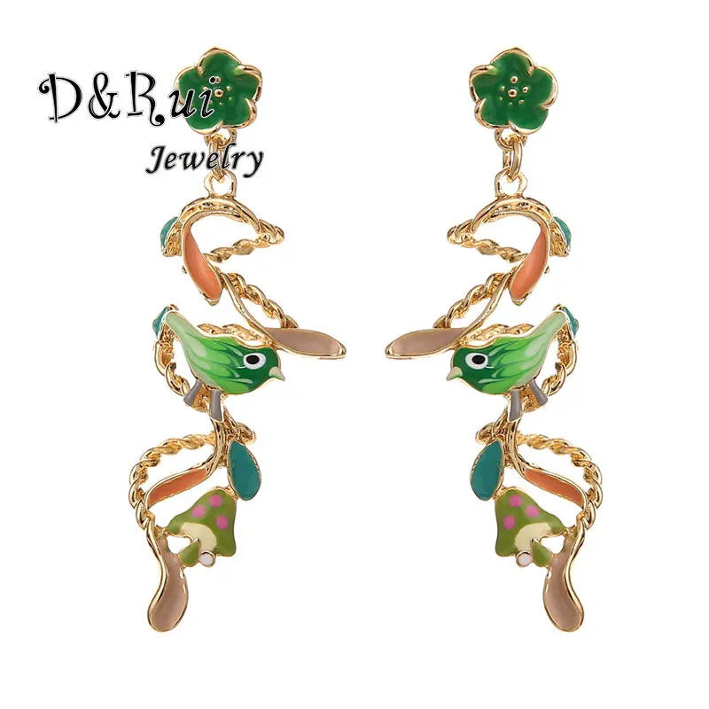 

Long Flower Dangle Earrings Hanging Chain Bird Jewelry Enamel Alloy Colorful spiral Wave Drop Earring for Women Dress Girls