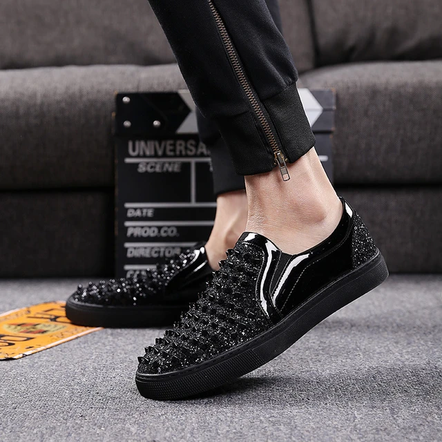 with Box Red Bottoms Loafers Mens Dress Shoes Pointed Toe Black Suede  Patent Leather Rivets Glitter Loafer Men Fashion Designer Luxury Sneakers  Shoe 38-47 - China Shoes and Replicas Shoes price