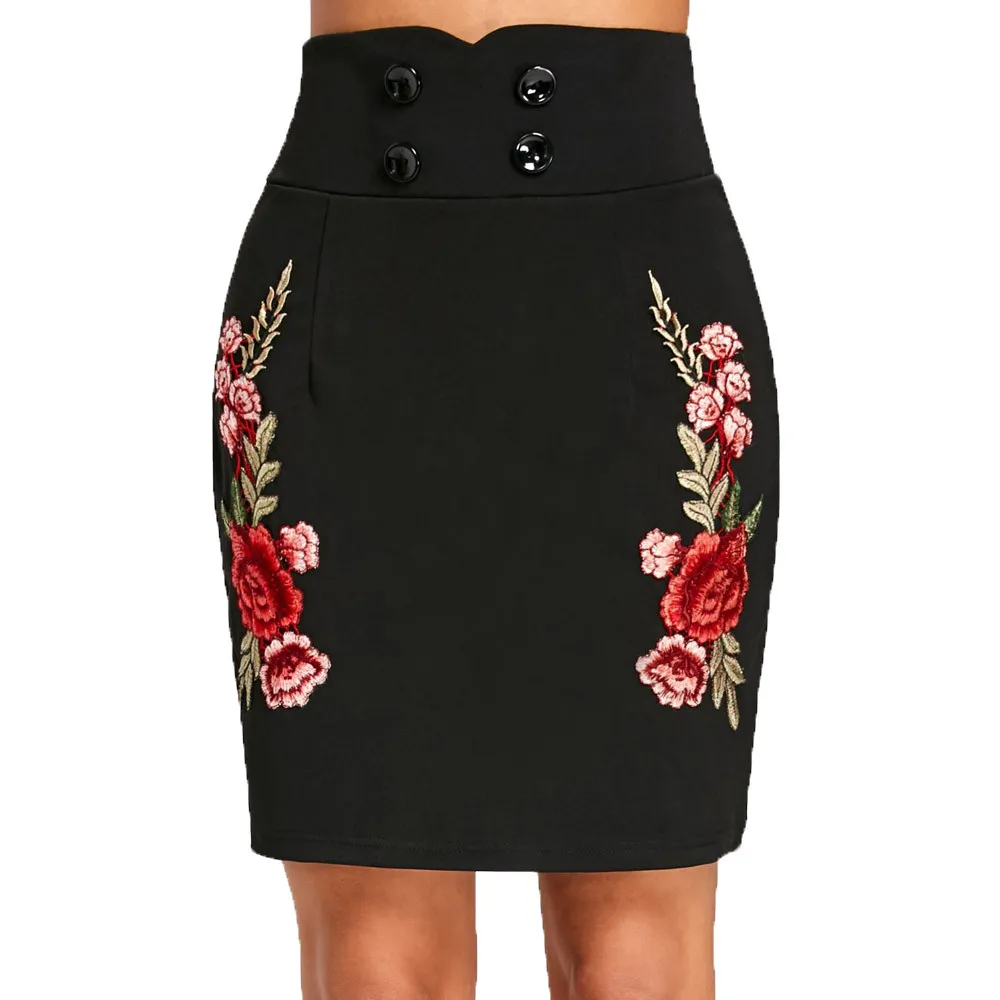 Womens Rose embroidered tight skirt 
