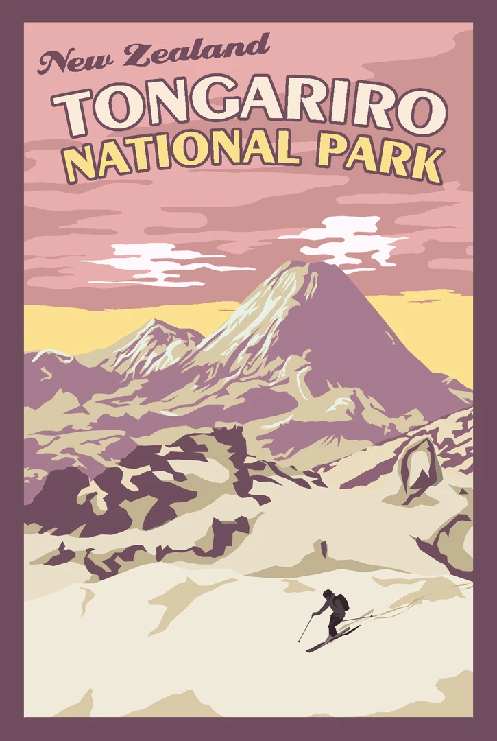 NZ New Zealand Maori National Park Retro Vintage Kraft Poster Canvas