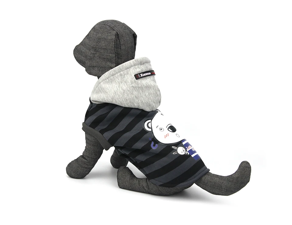 2018 Pet Dog Coat Jacket Autumn&Winter Dog Clothes For Small Medium Dogs Thick Cotton Coat Black Striped Bear Pattern Hoodie XXL 310