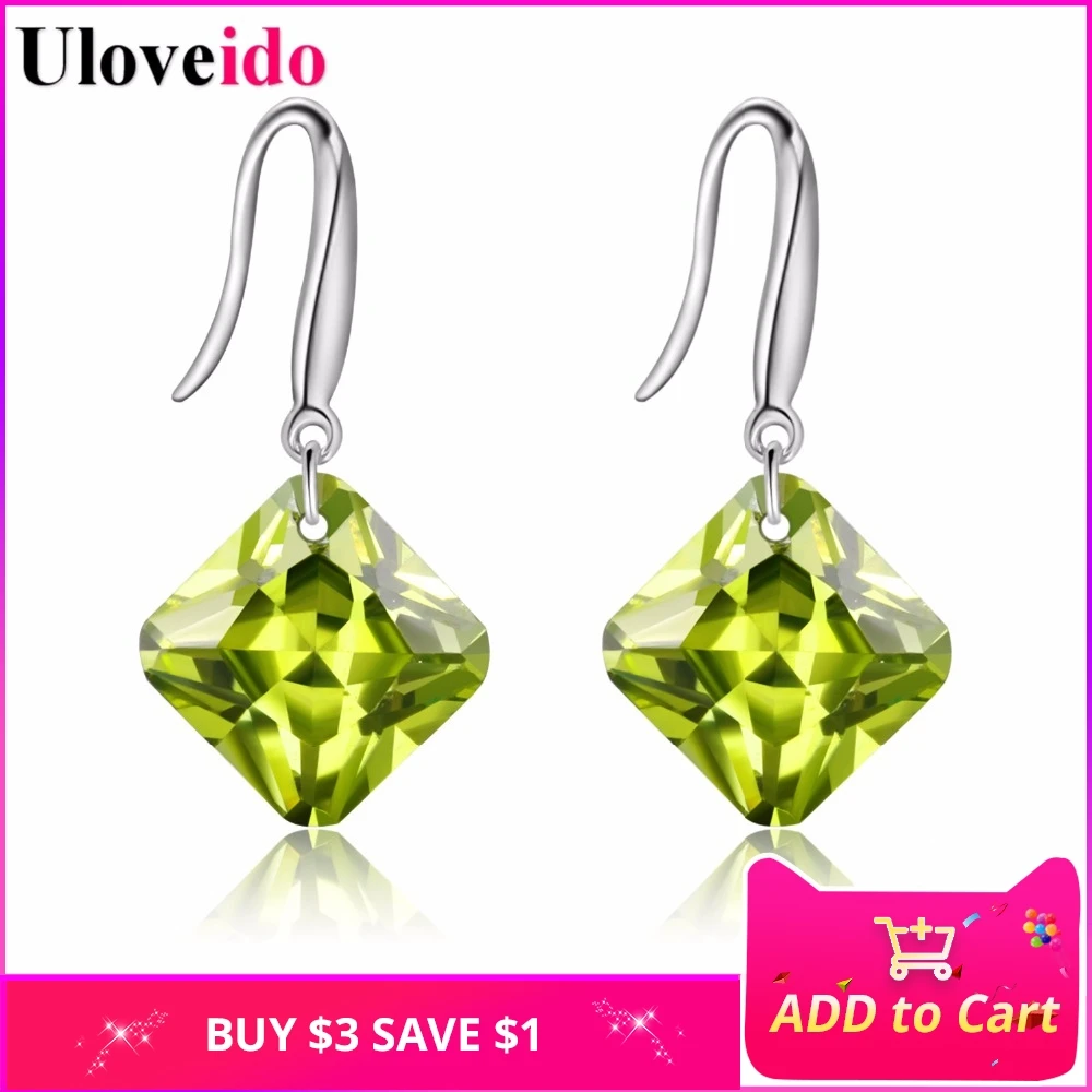 

Uloveido Square/ Round Aretes Silver Earrings for Women Jewelry Earring Purple Crystal Earings Fashion Jewelry Uloveido WE030