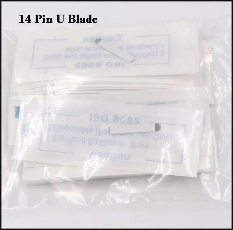 Agulhas de Tatuagem Permanente da Composição da Sobrancelha com Nenhum Data de Validade Lâmina Maquiagem Agulhas Microblading Lote. 100 Pcs 14 Pin u 7 tatuagem permanente da composição da sobrancelha com Nenhum Lote. data de validade