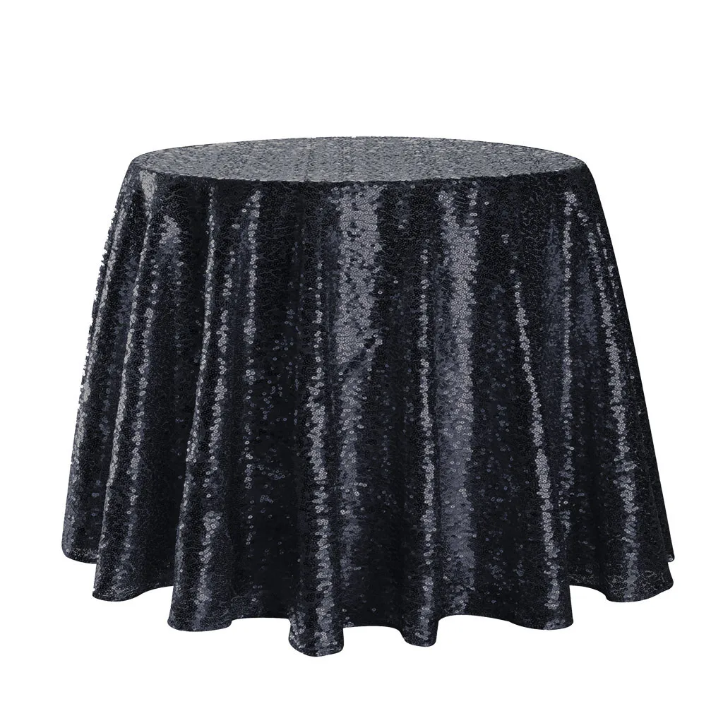 

2019 Black Sparkle Round Sequin Tablecloth Table Cover For Wedding Party Event Banquet Home Table Cover Decoration Cover 7.19