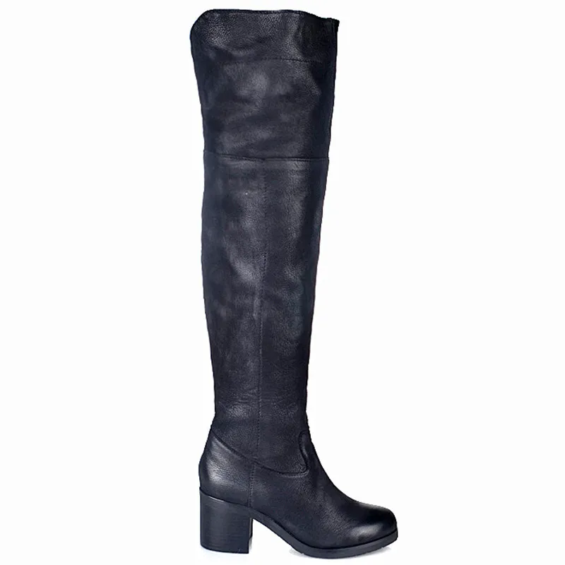 Prova Perfetto популярные женские ботинки в европейском стиле; кожаные ботинки на высоком каблуке; зимние плюшевые сапоги выше колена; Цвет Черный