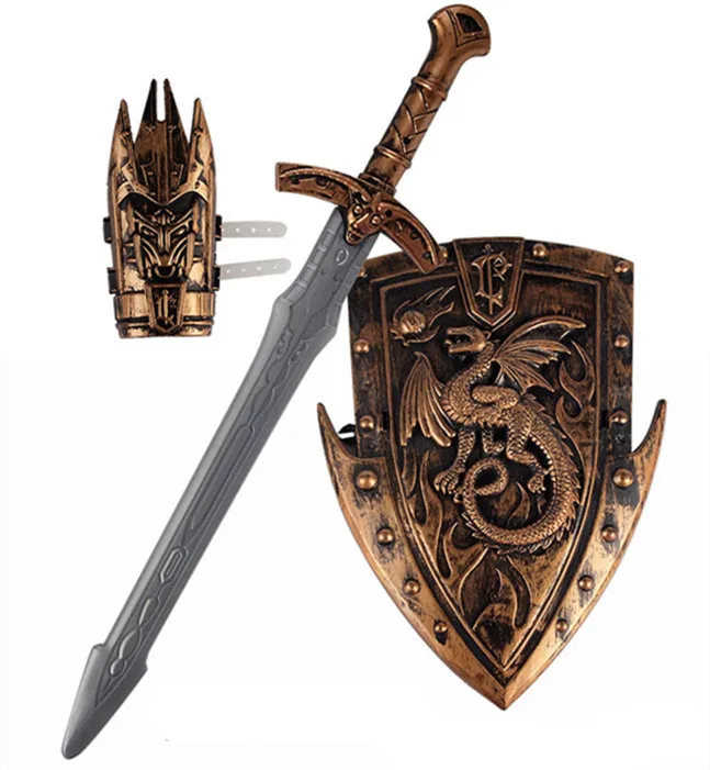 

Bronze Weapon Set Simulation Sword Shield Combination Children's Toys Weapons Cosplay Sword Knight 1558