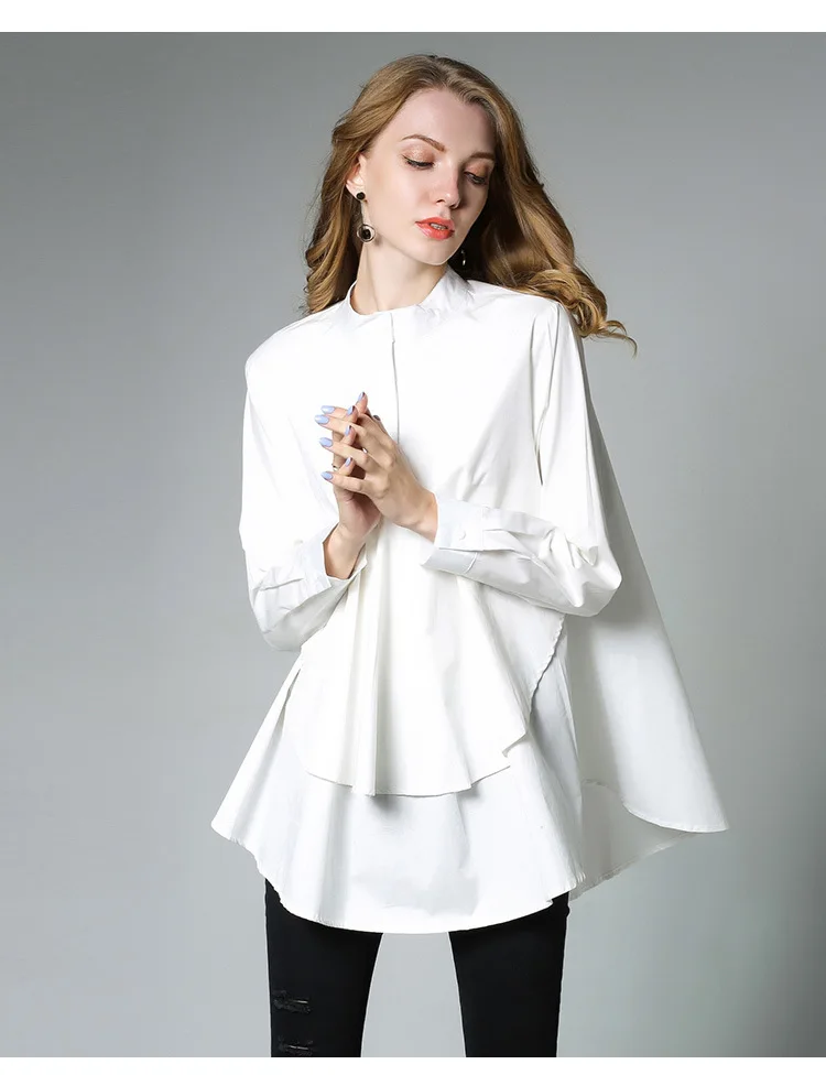 Темпераментная модная женская рубашка Осень новая свободная однотонная Дамская рубашка с длинным рукавом Хлопок дикая для женщин топы