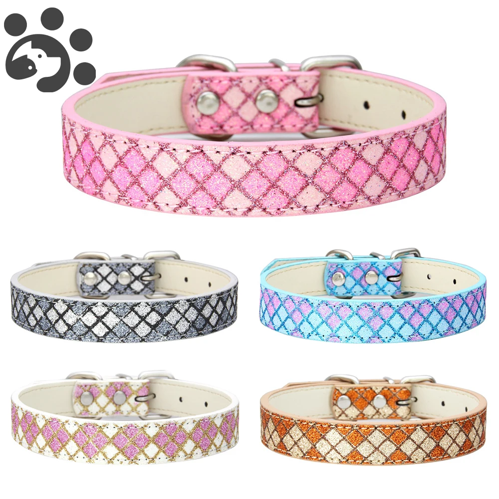 Plaid Dog Collar for Dogs Pets Accessories PU leather Dog Collars Lead Necklace Petshop Pet Cat Products Puppy Collar Perro Pug