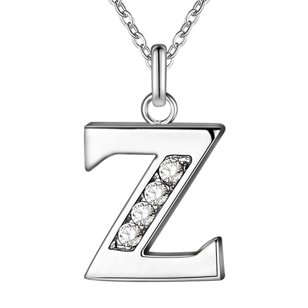 Простой Блестящий Цирконий 26 Английский кулон из букв для женщин и мужчин тонкие ожерелья Ювелирная цепочка кулон ожерелье для лучшего подарка на день рождения - Окраска металла: Z