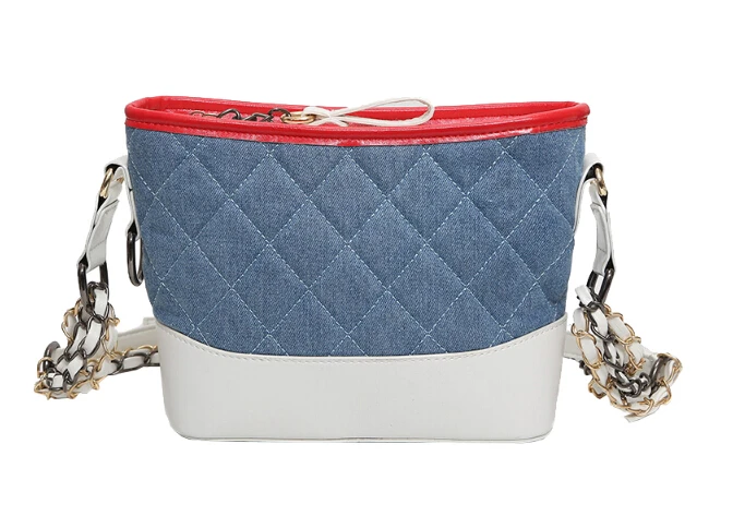 

2017 spring and summer chain multi-purpose bag fashion color block bucket bag female denim plaid messenger bag  gg-5986a