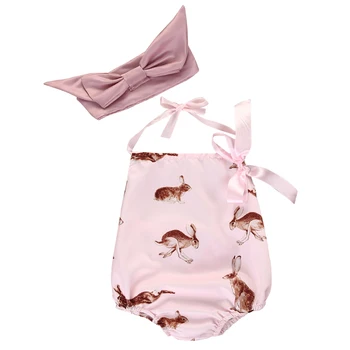 

Newborn Toddler Baby Girls Clothes Rabbit Sleeveless Cotton Romper Body Animal Print Outfits Headband 0-18M