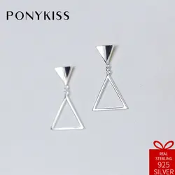 PONYKISS офис-однотонные S925 Серебро Геометрические стильные серьги-гвоздики Для женщин вечерние Юбилей Jewelry милые аксессуары подарок