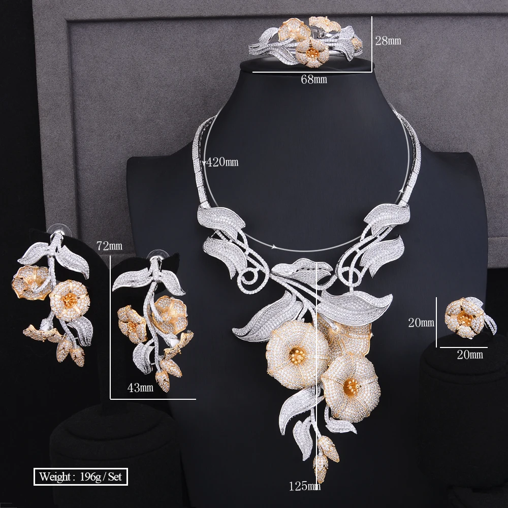 GODKI Super Luxury Morning glory 4PCS Africa Jwelry Sets For Women Wedding Zircon Crystal CZ Indian African Bridal Jewelry Sets