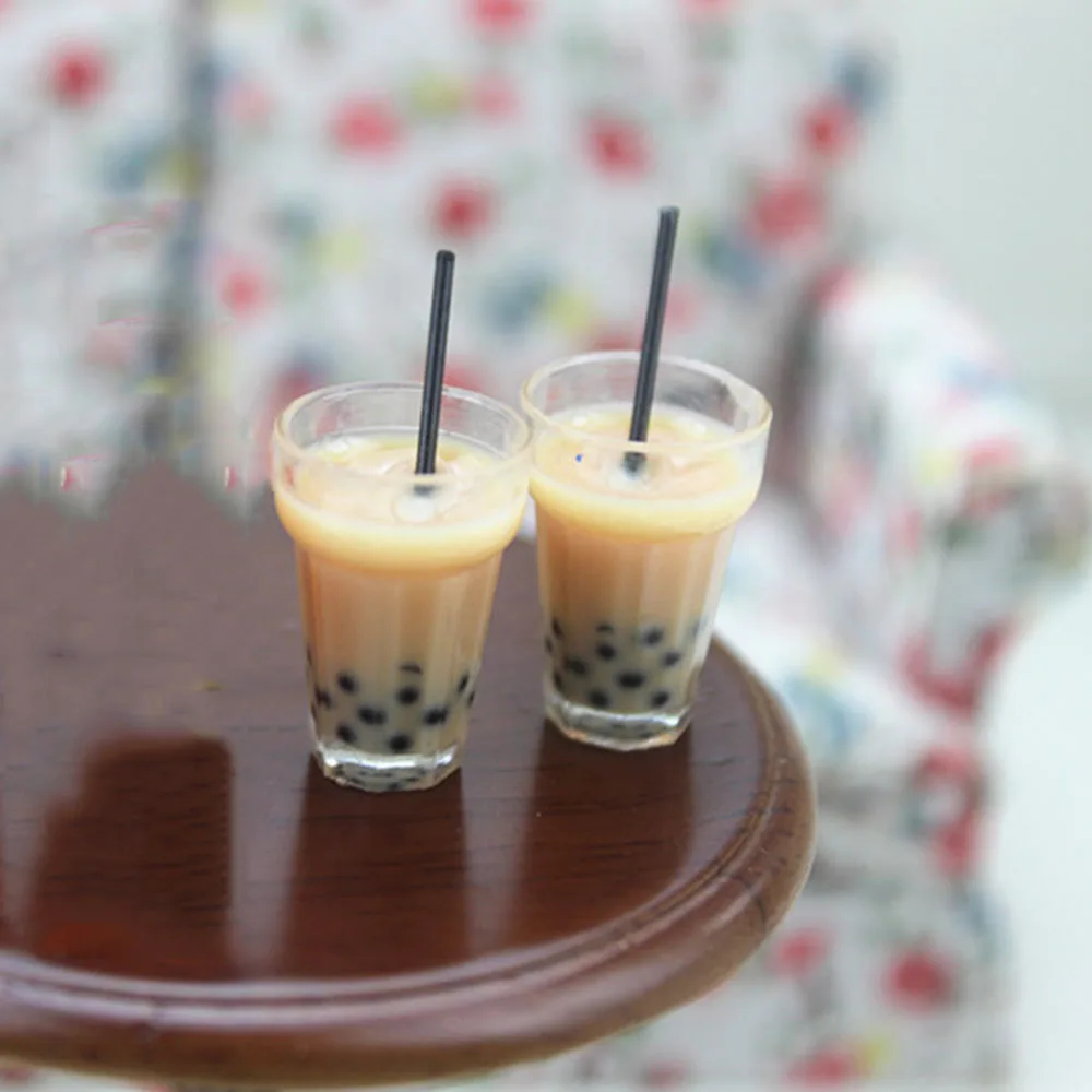

2Pcs 1/12 Dollhouse Miniature Accessories Mini Resin Milk Tea Cup Simulation Drink Model Toy Doll House Decoration