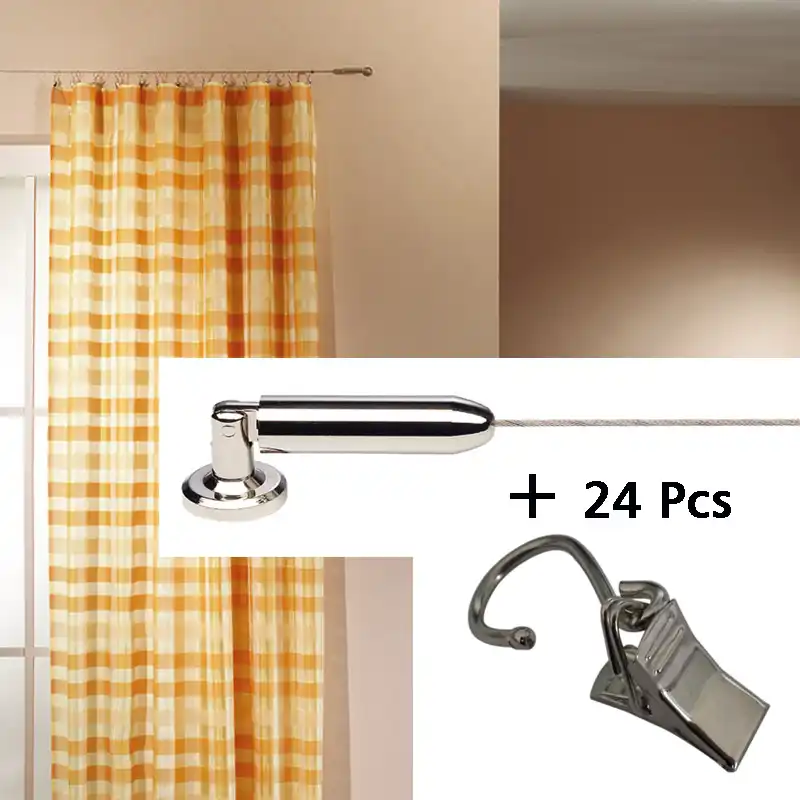 juego de varillas de alambre para cortinas de 5m y 24 clips carrera accesorios de cortina para decoracion de ventanas