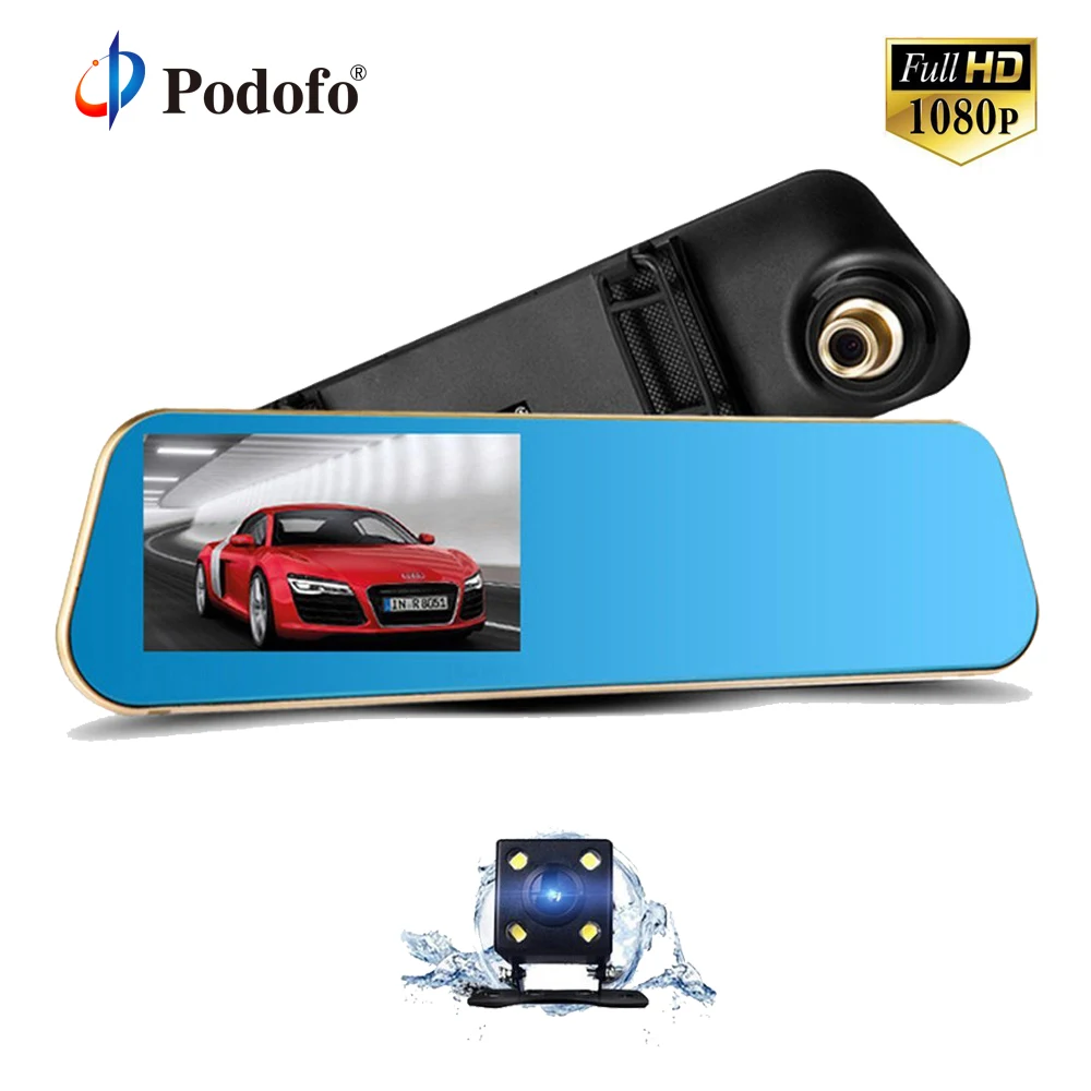 Goedkoop Podofo 4.3 Inch Auto Dvr Camera Full HD 1080 P Automatische Camera Achteruitkijkspiegel met Dual Lens DVR Camera Auto Recorder Dashcam