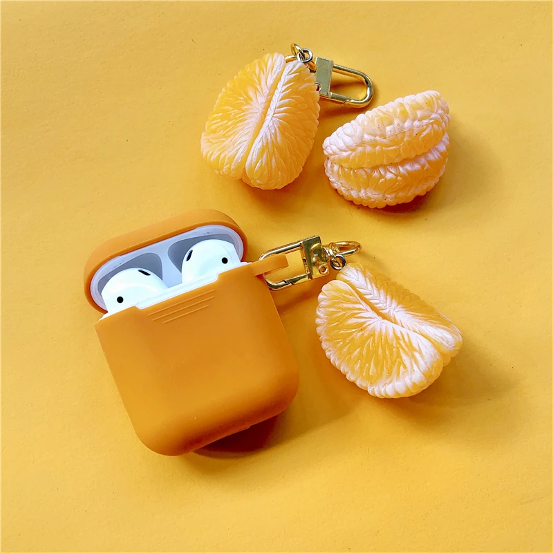 

New Orange Decorative Silicone Case for Apple Airpods Air Pods Accessories Protective Covere Bluetooth Earphone Key Ring