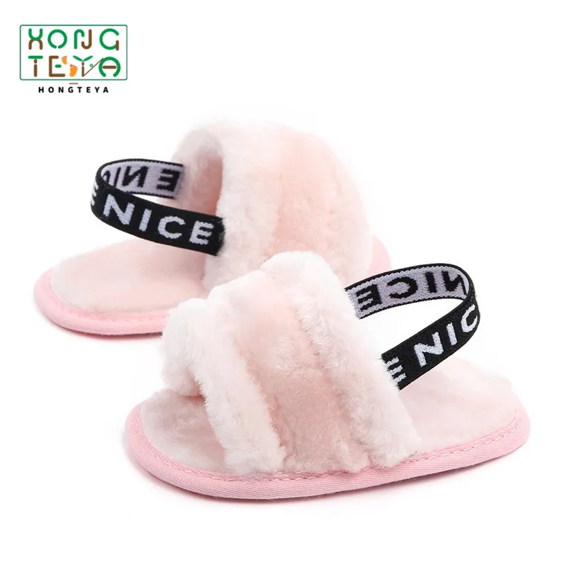 

2019 Newborn Infant Kid Baby Girl Shoes Princess Summer Casual Fluffy Fur Soft Sole Sandals Slippers Anti-slip Crib Shoes