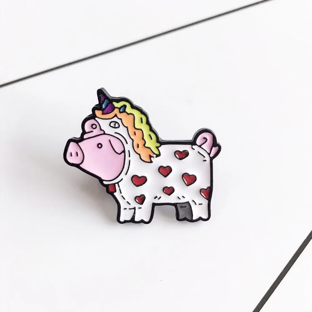 

WEISHUOLI Enamel Brooches Pin For Women Creative cartoon "pig to become a unicorn pig" color brooch badge Jewelry