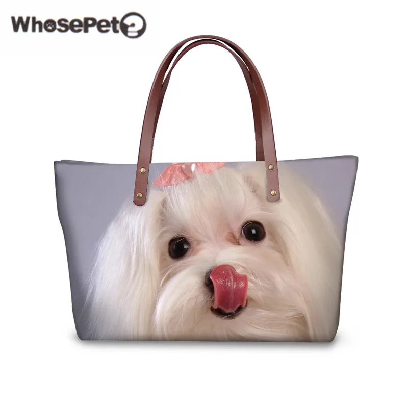 

WHOSEPET Fashion Top-handle Bags for Women Cute Maltese Dog Pattern Female Messenger Bags Large Capacity Crossbody Handbag