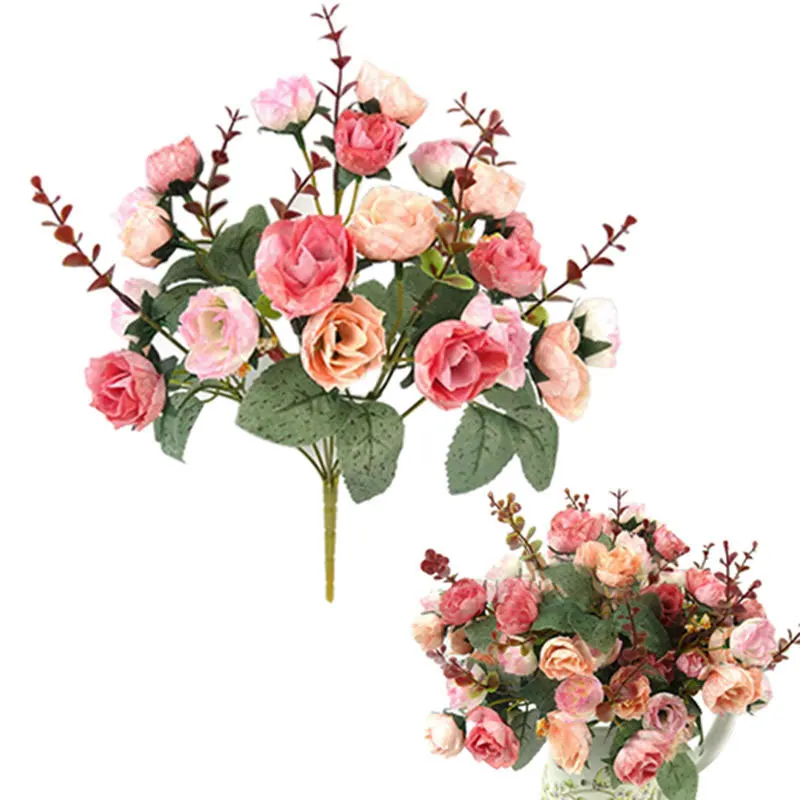 1Bunch Fresh Artificial Rose Flowers 21 Heads Romantic DIY Fake Silk Floral for Wedding Party Home Decoration 