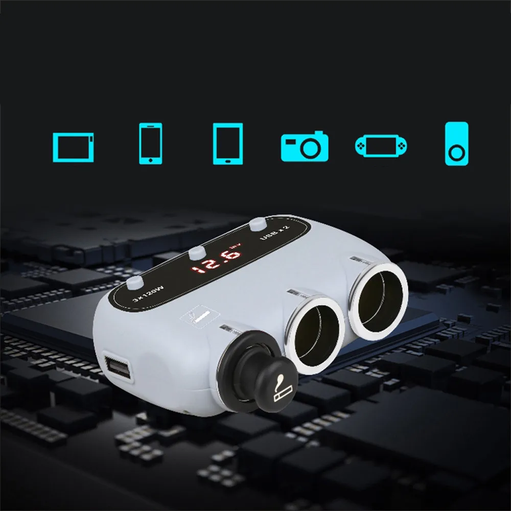 Универсальный 3 контактный адаптер прикуривателя для автомобиля DC Outpet 12V/24V Dual USB