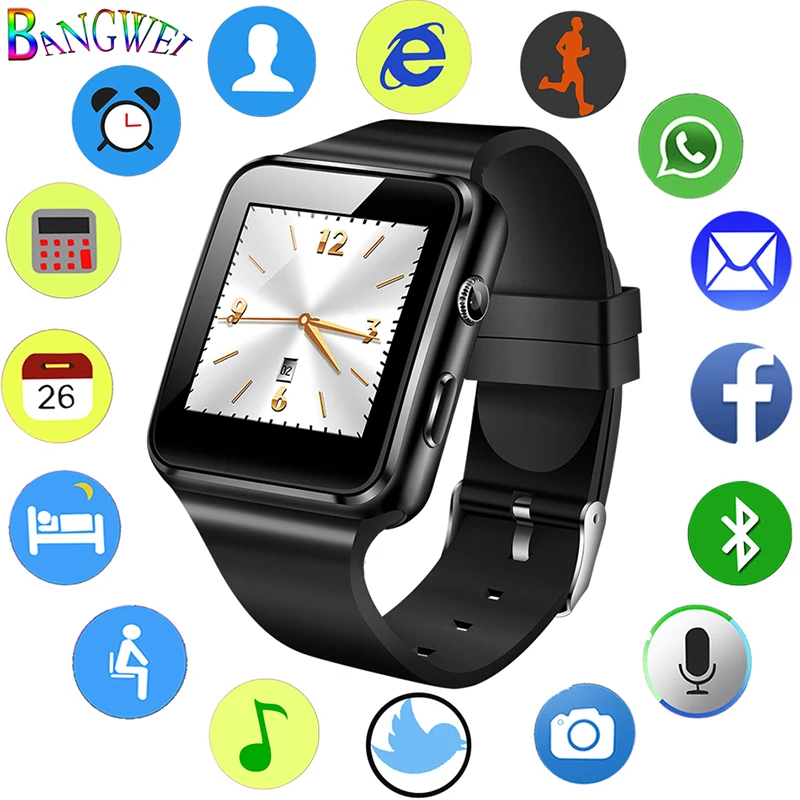 BANGWEI Smart Watch Men Casual Fashion Rubber Strap Smart Watch Women Men Sport Pedometer LED Stopwatch Support SIM Make Call