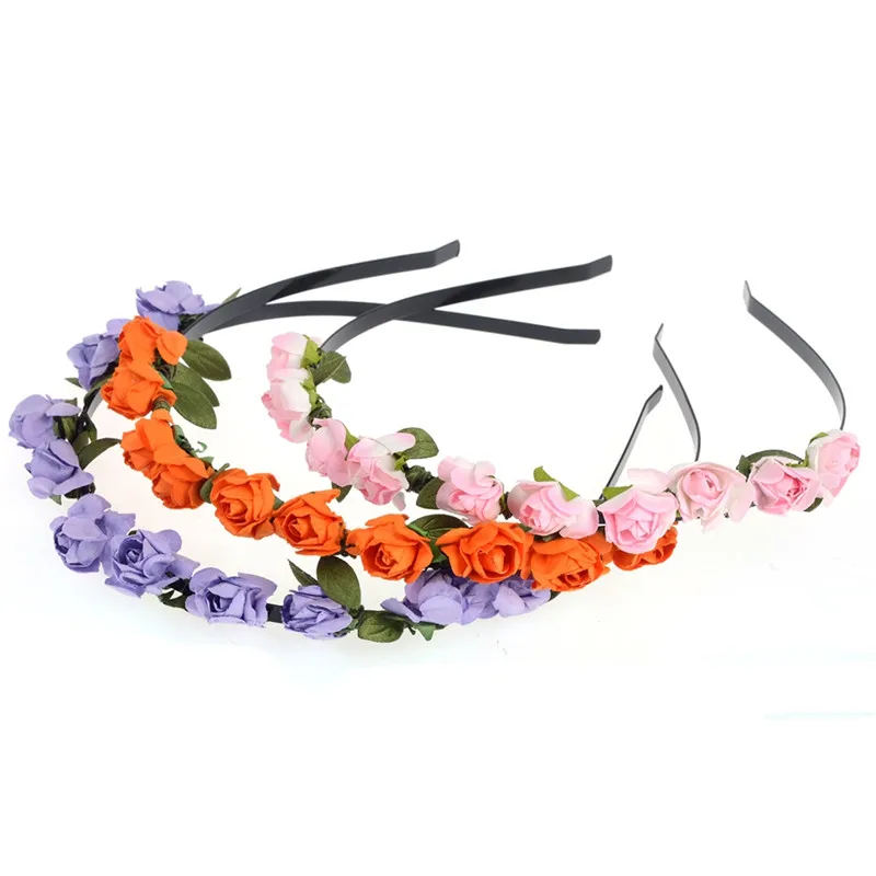 

Exquisite Rose Flower Crown Festival Headband for Women Bridal Wedding Garland Floral Hair Band Accessories