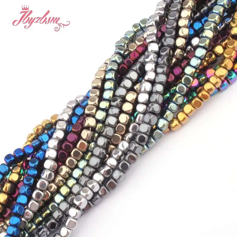

3mm Cube Suqare Metallic Coated Hematite No Magnetic Natural Stone Beads For Necklace Bracelets Jewelry Making 15" Free Shipping