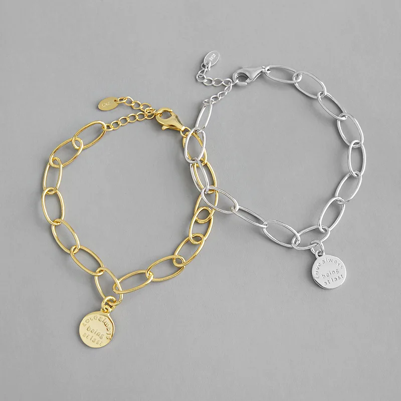 

Real 925 Sterling Silver Bracelet Women 2019 Fashion Gold Chain Round Pendant Bracelets Bangles pulseras plata de ley 925 mujer