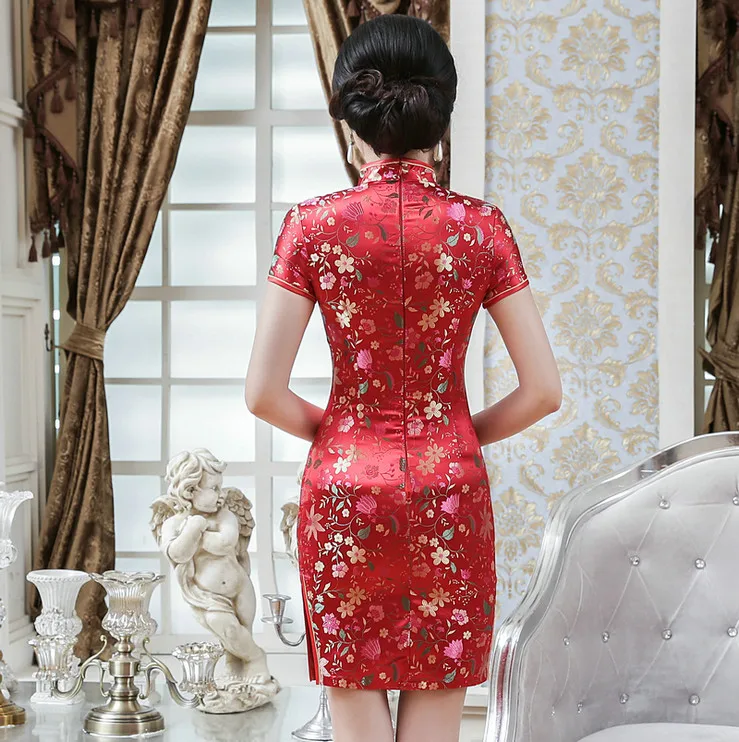 Для Женщин Парчи атласная Cheongsam Китайский традиционный Женский Короткое платье Qipao Новинка мини-платье Размеры S M L XL XXL lgd121