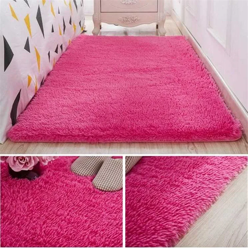 Bedroom bedside carpet living room coffee table sofa floor mat solid color plush Thickened washed silk hair non-slip blanket