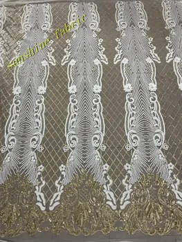 

white and gold Paillette Mesh Lace Fabric High Quality sequins lace fabric