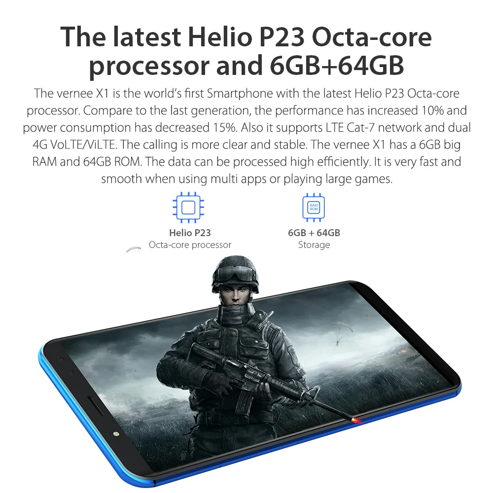 Flash Deal Vernee X1 4G 6200mAh Face ID Smartphone 6GB RAM 64GB ROM Helio P23 MTK6763 Android 7.1 16+5MP 13MP+5MP 4-Cam Fingerprint 2