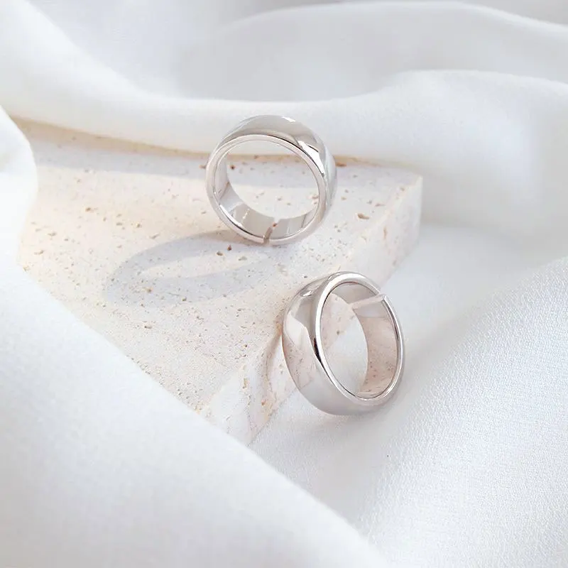 ANENJERY винтажные 925 пробы серебряные кольца для женщин толстые гладкие кольца регулируемые S-R401