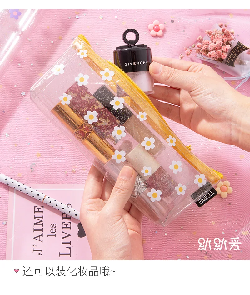 1Pcs Kawaii Pencil Case Flower transparent Gift Estuches School Pencil Box Pencilcase Pencil Bag School Supplies Stationery