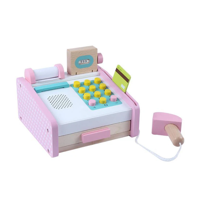  Children Simulation Cash Register Wooden Toys Kids Montessori Educational Toys Cashier Desk Baby To