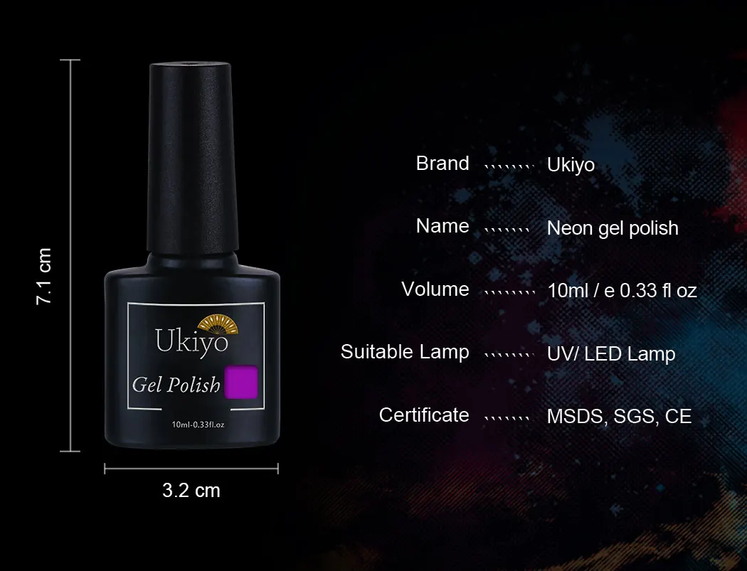 Ukiyo 10ml Fluorescent Neon Nail Gel Polish Soak Off UV Gel Nail Polish Candy Color Nail Art Gel Varnish Manicure Nails Lacquer