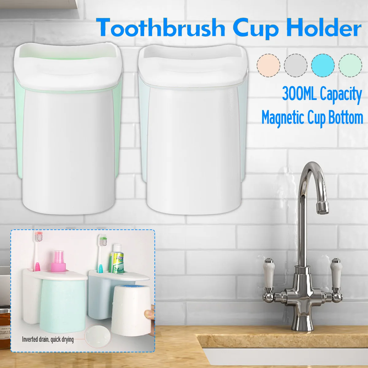 

300ml Toothbrush Cup Holder Resin Toothbrush Toothpaste Holder Cup for Bathroom Toothbrush Rack Stand Hooks Suction Cup