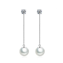 The new long tassels Ms. Crystal earrings freshwater pearl earrings fashion personality lovely silver jewelry high-end models