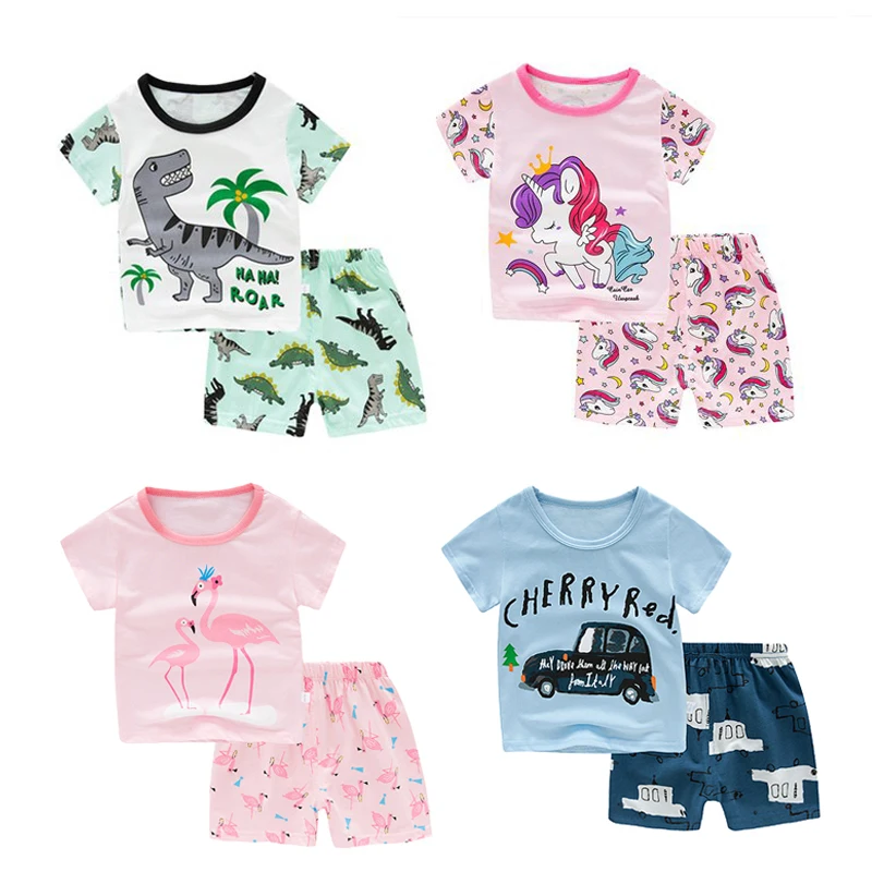 Летние детские пижамы; пижамы с единорогом для девочек; комплекты детской одежды из хлопка; одежда для сна для малышей; пижамы для мальчиков и девочек