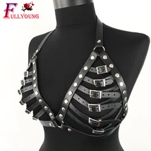 Fullyoung, новинка, сексуальный женский ремень на грудь, кожаный, эротический пояс, harajuku, готическое белье, регулируемый, связывание, металлическая цепочка, нагрудный ремень
