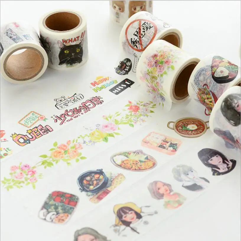 Creative Small fresh watercolor girl food 40 mm*7 m Washi Tape Adhesive Tape DIY Scrapbooking