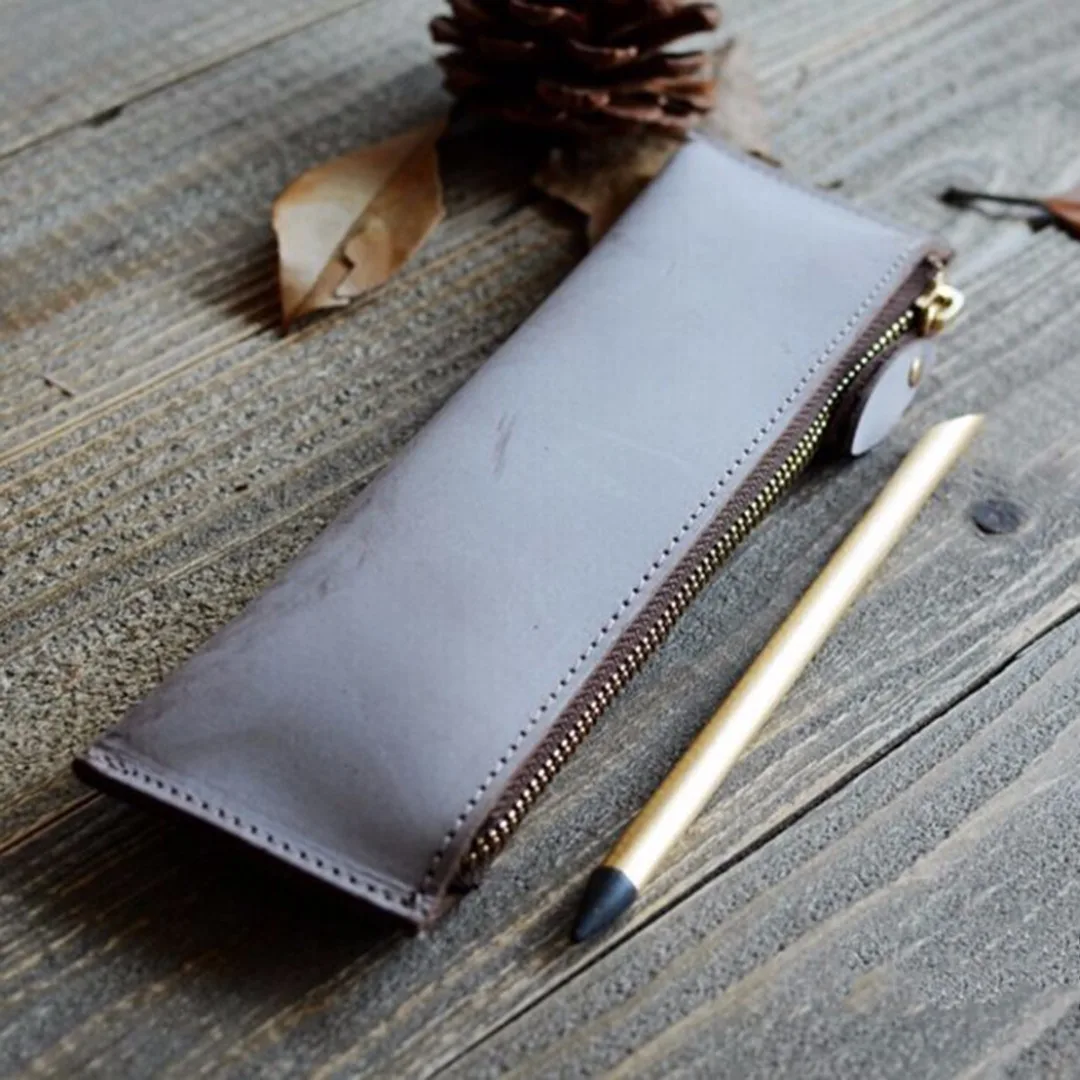 1pc  Leather Zipper Pen Pencil Bag Case Holder Storage Sleeve Pouch 217*63mm