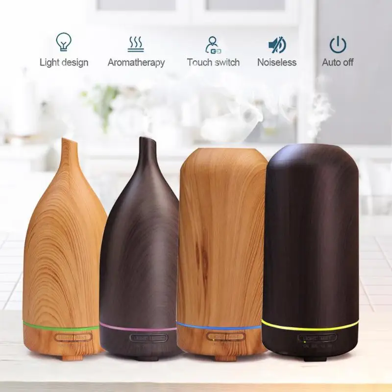 

100ml Aroma Diffuser Ultrasonic Humidifier Timer Electric Aromatherapy Diffuser Air Humidifier with Wood Grain 7 Color LED Light