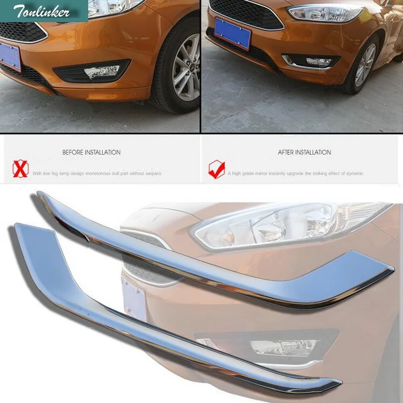 Tonlinker 2 개 DIY 자동차 스타일링 ABS 크롬 전면 안개 장식 빛 스티커 커버 케이스 스티커 포드 포커스 2015 액세서리